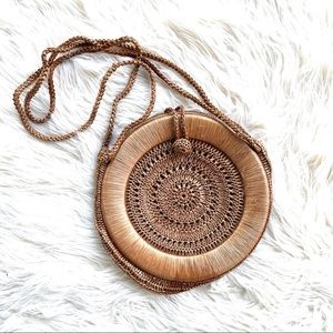 {Vintage} Crochet Boho Round Island Straw Summer Tote Bag